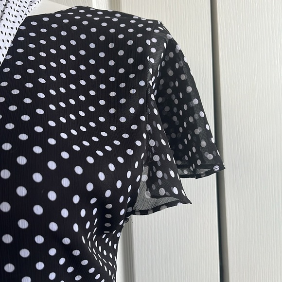 Lane Bryant Sz 14/16 Black and White Polka Dot Hi Waist Blouse w/ Matching Sash - Picture 10 of 10